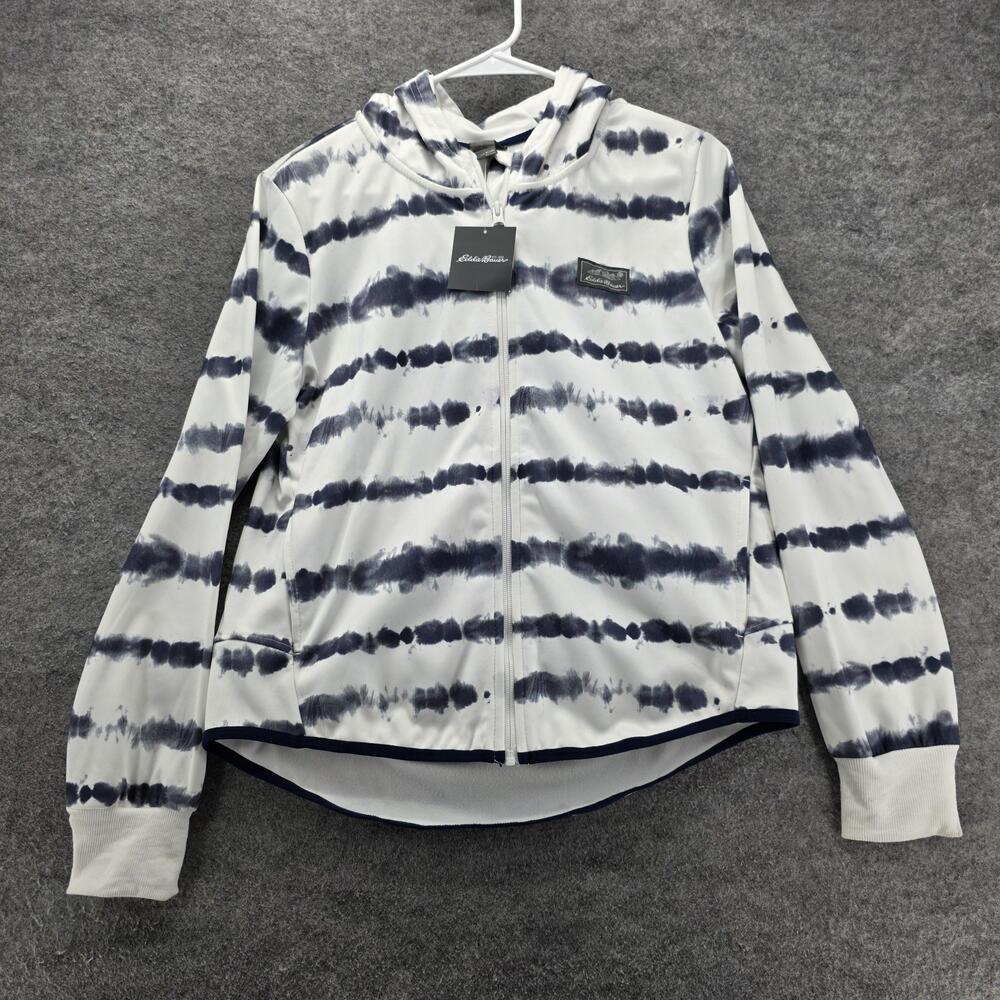 Eddie Bauer Hoodie Girls XL Blue Striped Full Zip Fleece Trail Active Britt Navy